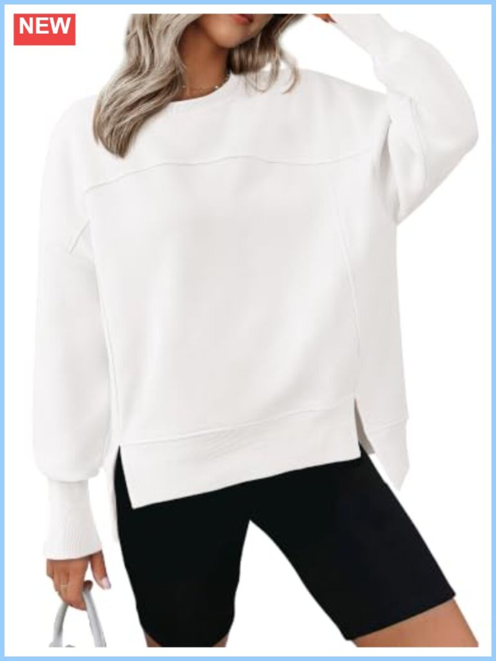 Women's Crewneck Sweatshirt Fleece Pullover Long Sleeve High Low Split Side